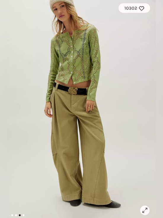 Free People Jae Sheer Lace Knit Long Sleeve Top. NWT. Soft moss - Picture 3 of 4